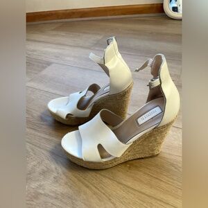 White Strappy Woven Wedges